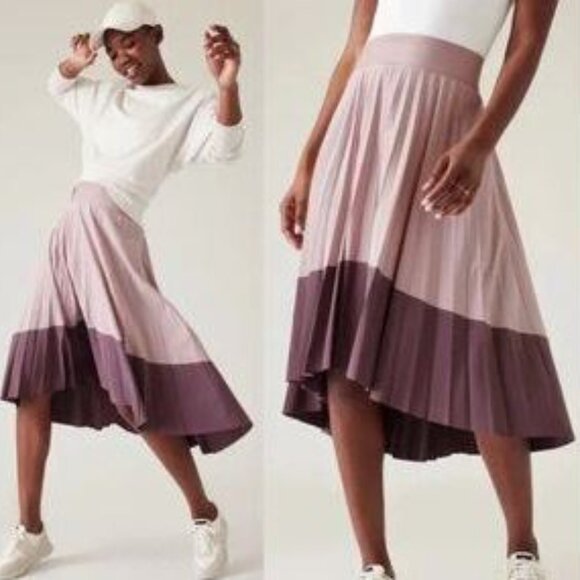 Athleta Swing Forward Pleated Midi Skirt Womens Small Mauve Purple Hi Low S - Picture 1 of 6